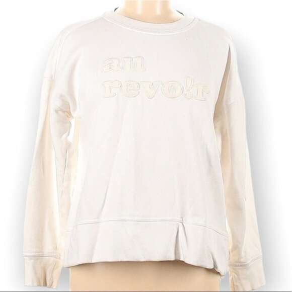 Madewell Sézane-Inspired “Au Revoir” White Cotton Crewneck Sweatshirt - Picture 2 of 9